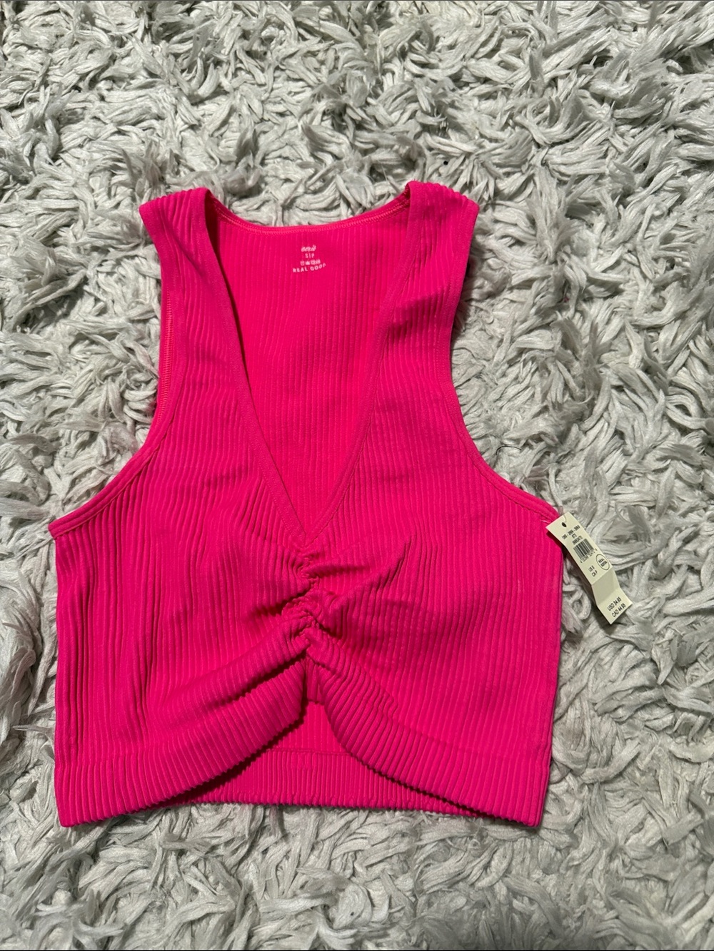 Aerie Women's Ribbed V-Neck Twist Front Crop Top - Hot Pink